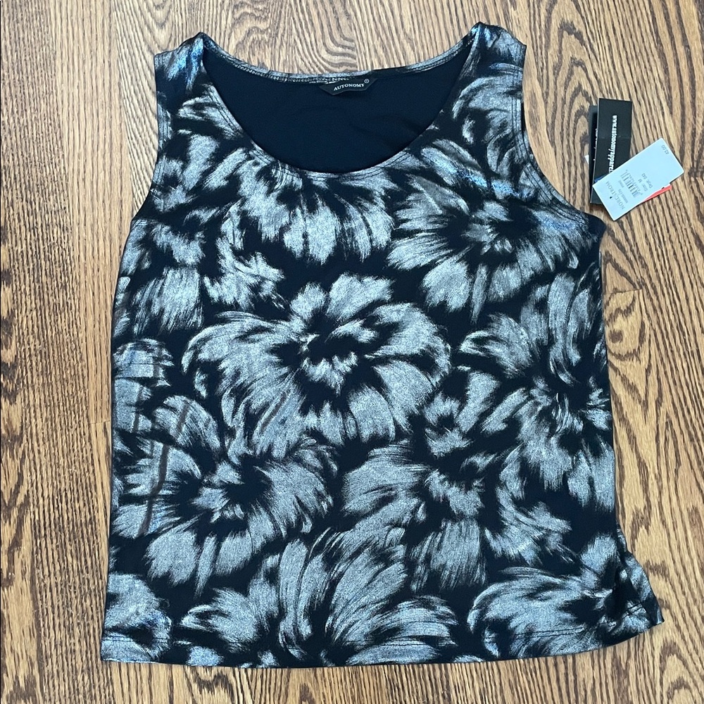 Chic Black and Silver Floral Tank Top